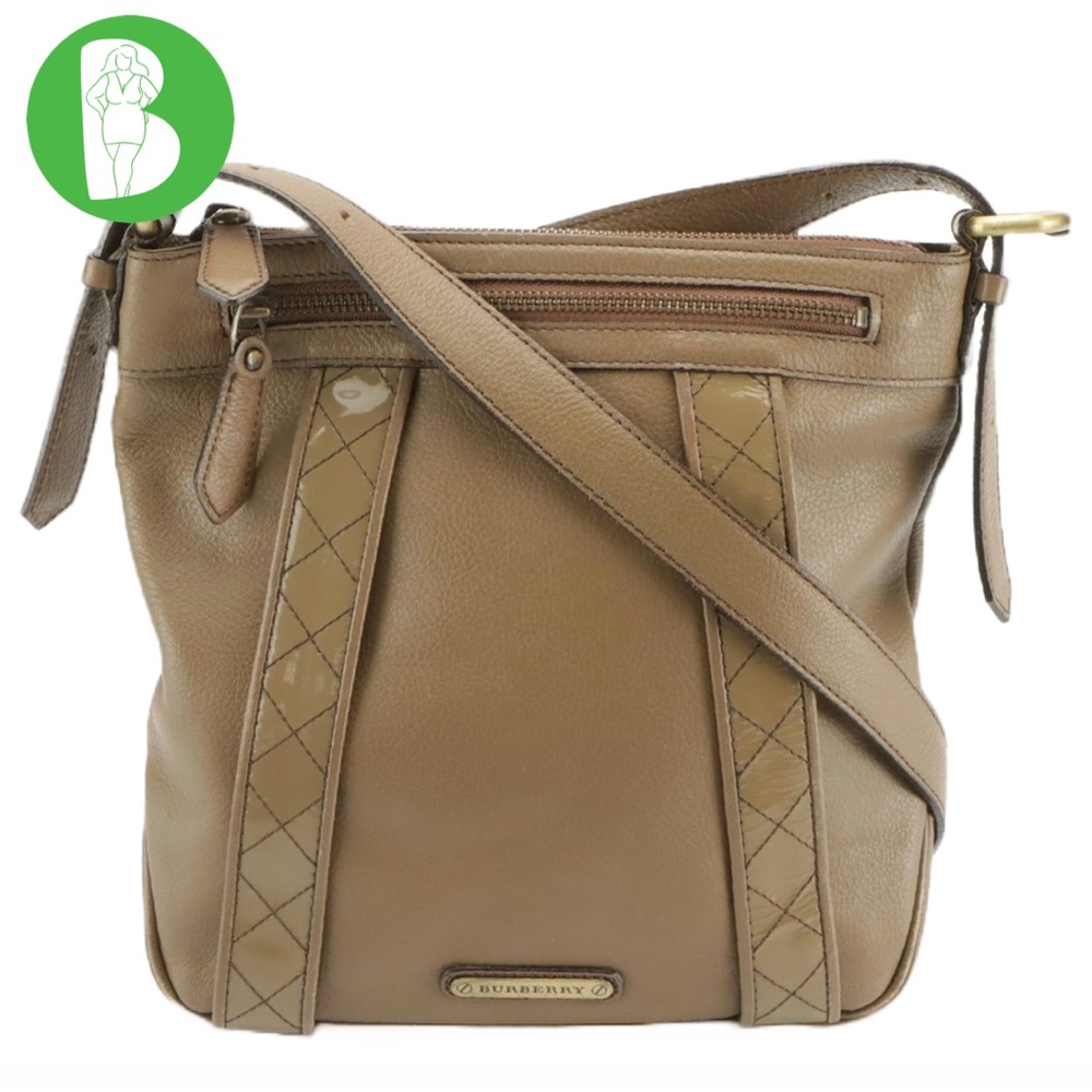 VTG BURBERRY DARK TAUPE BROWN LEATHER CROSSBODY OR SHOULDER BAG - Picture 2 of 14
